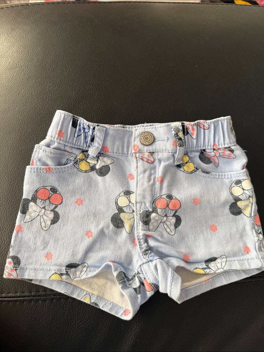 Disney Light Blue Minnie Mouse Print Shorts with Pink & Yellow Accents